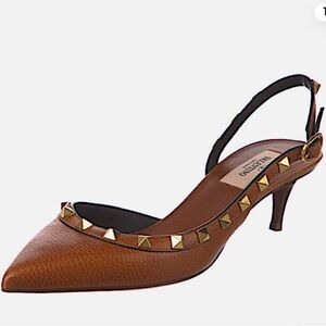 Valentino Garavani Rockstud Half-d'Orsay Slingback Pump Brown Size 37.5